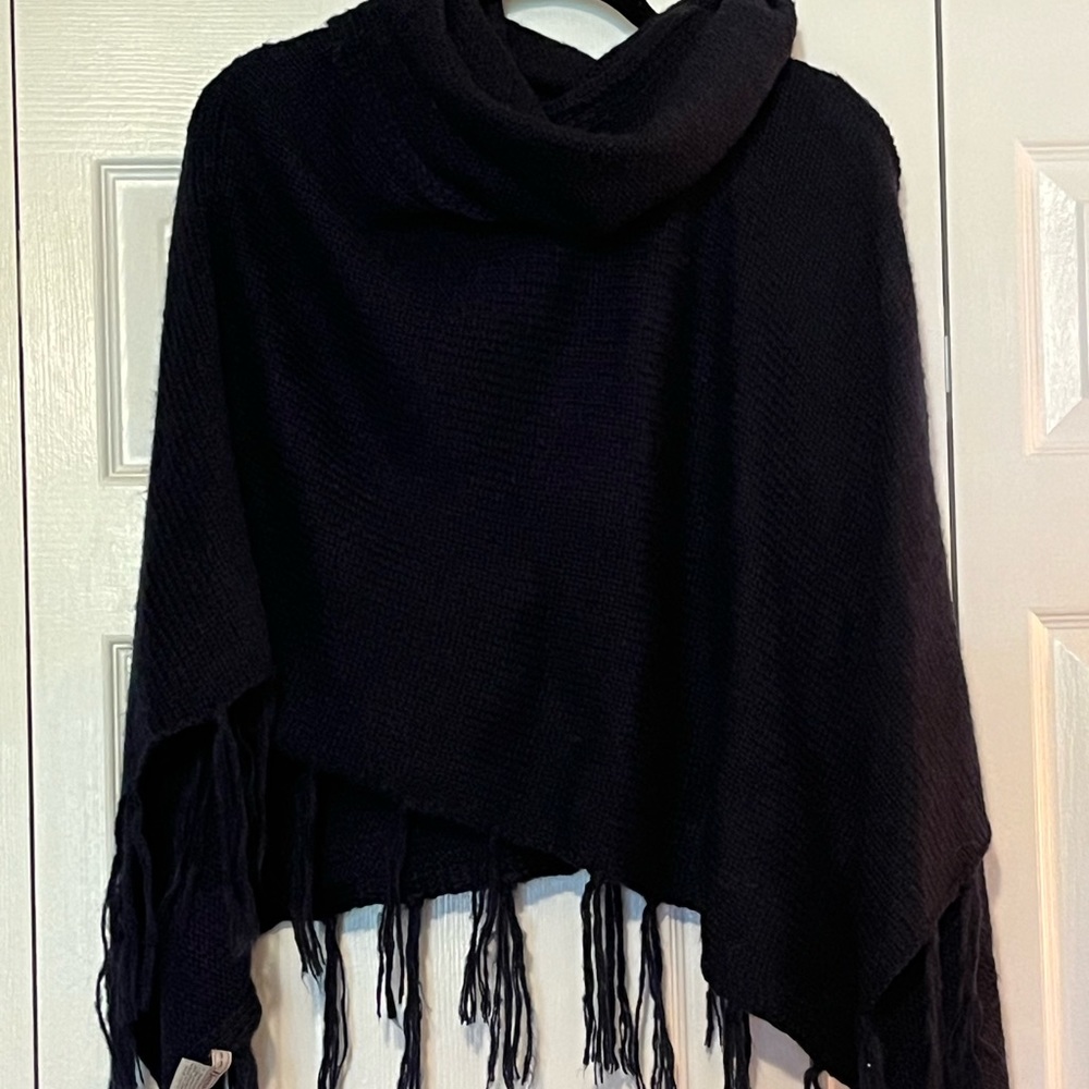GH Bass & Co. Cowl-Neck Sweater Poncho w/Fringe